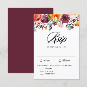 Waterverf Herfst Bloeit Garland Fall Wedding RSVP Kaartje