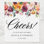 Waterverf Herfst Bloeit Garland Fall Wedding Wijn Etiket (Enkel label)