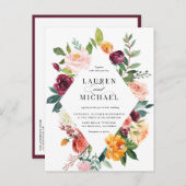 Waterverf Herfst Bloeit Lijst QR Code Trouwen Uitnodiging Briefkaart (Voorkant / Achterkant)