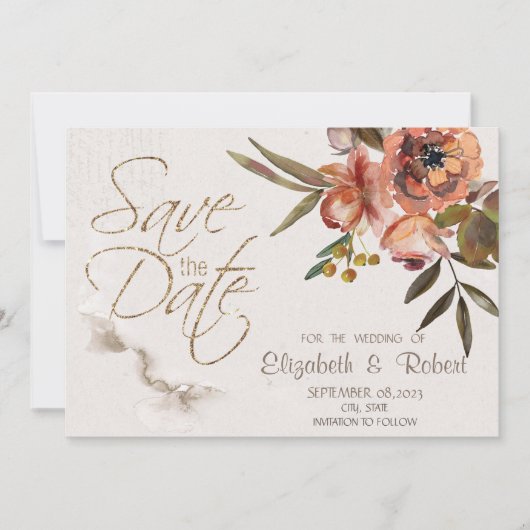 Waterverf herfst bloemen sparen de Datum Save The Date (Voorkant)