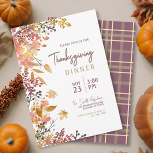 Waterverf herfst bloemenplaid Thanksgiving Diner Kaart
