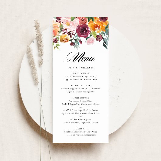Waterverf herfst blooms Floral Wedding Menu