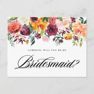Waterverf herfst blooms zal je mijn Bridesmaid zij Uitnodiging Briefkaart