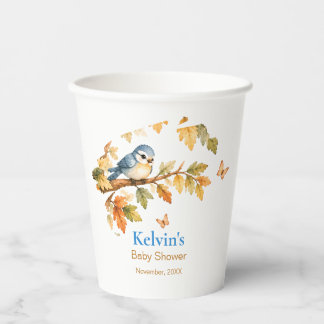 Waterverf Herfst Bosland Vogel & Herfstbladeren Papieren Bekers