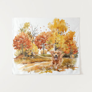 Waterverf Herfst Dog Design- Golden Retriever Wandkleed
