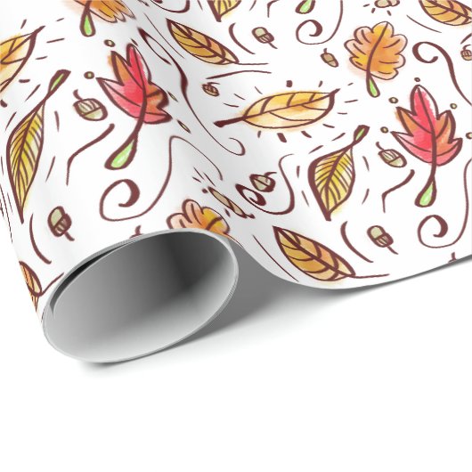 Waterverf Herfst Doodles Cadeaupapier (Rol Hoek)