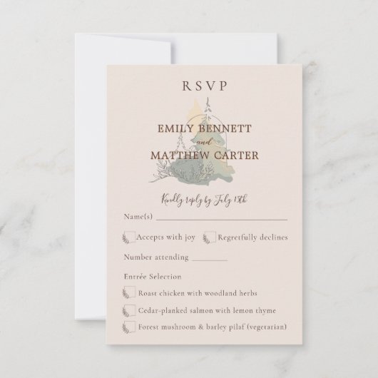 Waterverf Herfst Eenvoudig Elegant Script Forest Q RSVP Kaartje (Achterkant)