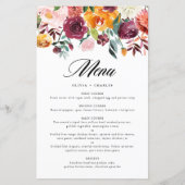 Waterverf herfst Floral Fall Wedding Menu Kaart (Voorkant)