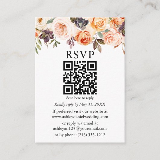 Waterverf herfst Floral Photo Wedding QR RSVP Informatiekaartje (Voorkant)