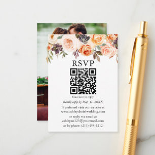 Waterverf herfst Floral Photo Wedding QR RSVP Informatiekaartje