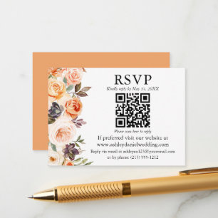 Waterverf herfst Floral QR RSVP Weddenschap Peach Informatiekaartje