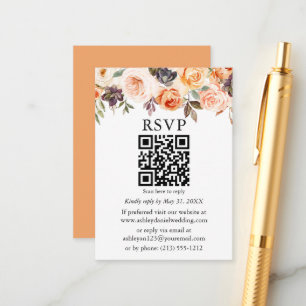 Waterverf herfst Floral Wedding Peach QR RSVP Informatiekaartje