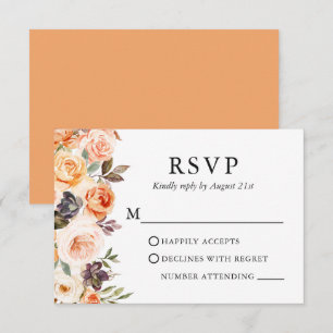 Waterverf herfst Floral Wedding Peach RSVP Kaartje