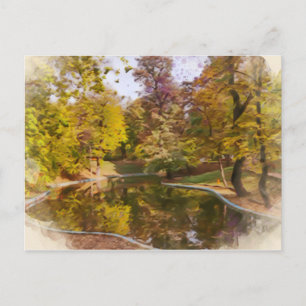 Waterverf herfst Gele Park Reflection Briefkaart