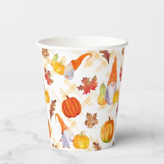 Waterverf Herfst gnomen, pompoenen en bladeren Papieren Bekers (Achterkant)