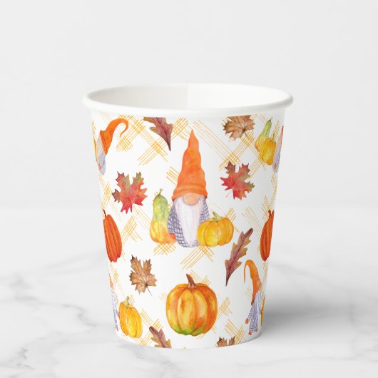 Waterverf Herfst gnomen, pompoenen en bladeren Papieren Bekers (Links)