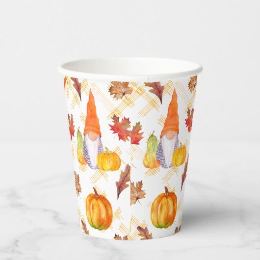 Waterverf Herfst gnomen, pompoenen en bladeren Papieren Bekers (Rechts)