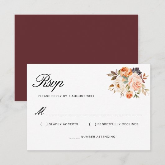 waterverf herfst goud blozend bloemmotief RSVP kaa (Voorkant / Achterkant)