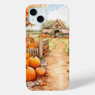 WATERVERF HERFST HERFSTSCHUUR & POMPOENEN iPhone 15 MINI HOESJE