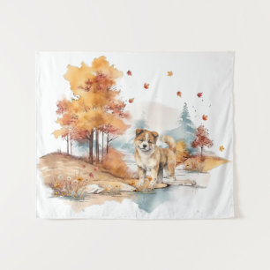 Waterverf Herfst Hondenontwerp - Akita Wandkleed