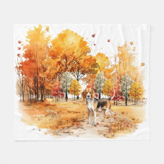 Waterverf Herfst Hondenontwerp - Beagle Fleece Deken (Voorkant (Horizontaal))