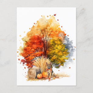 Waterverf Herfst Hondenontwerp- German Shepherd Briefkaart