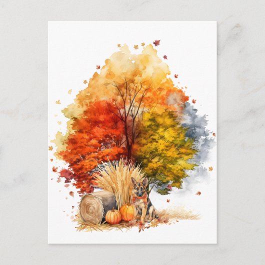 Waterverf Herfst Hondenontwerp- German Shepherd Briefkaart (Voorkant)