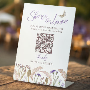 Waterverf herfst huwelijks QR-code wilde bloem gra Reclamebord Met Voetstuk