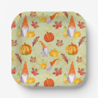 Waterverf Herfst Kabouters, Pompoenen En Bladeren Papieren Bordje