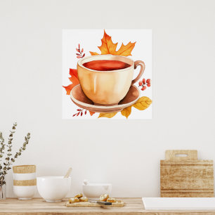 Waterverf Herfst Koffie Poster