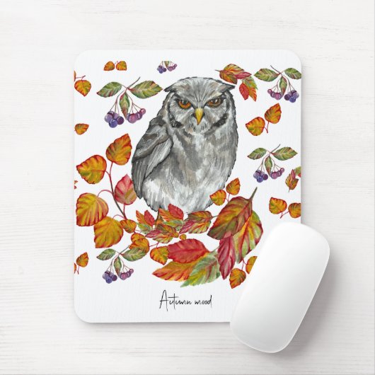 Waterverf herfst mooie uil en blad canvas pr muismat (Met muis)