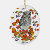 Waterverf herfst mooie uil en bladeren keramisch ornament (Rechts)