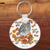 Waterverf herfst mooie uil en laat onderzetter b sleutelhanger (Voorkant)