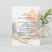 Waterverf Herfst Mountain Forest Wedding Kaart (Staand voorkant)