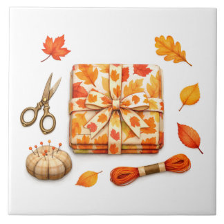 Waterverf herfst naaistof en accessoires tegeltje