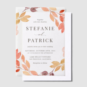Waterverf herfst oliage Wreath Fall Wedding Vellum Uitnodigingen