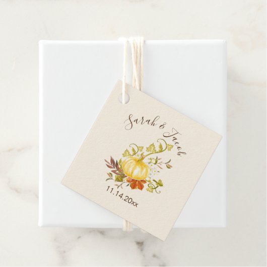 Waterverf herfst pomkin en lederen bruiloft bedankjes labels (In situ)