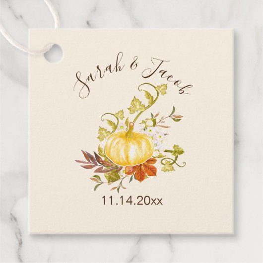 Waterverf herfst pomkin en lederen bruiloft bedankjes labels (Voorkant)