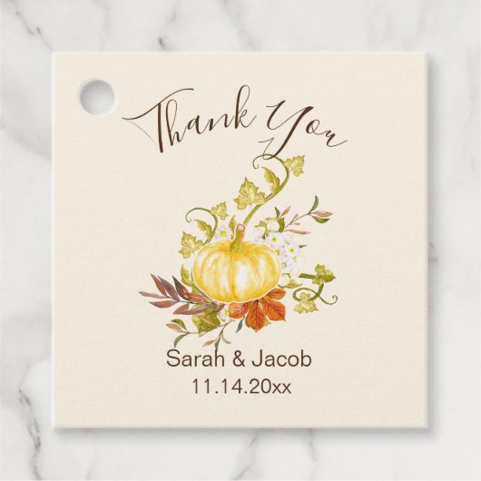 Waterverf herfst pomkin en lederen bruiloft bedankjes labels (Voorkant)