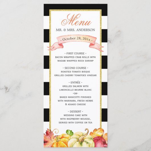 Waterverf herfst pomkin Leaves Fall Wedding Menu (Voorkant)