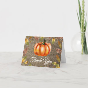 Waterverf Herfst Pompoen Jute Oranje Bedankkaart