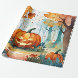 Waterverf Herfst Pompoenen Bos Fall Bladeren Cadeaupapier