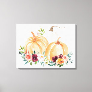 Waterverf Herfst Pompoenen en Boho Bloemen Canvas Afdruk