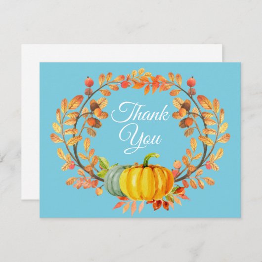 Waterverf Herfst Pumpkin Blue Hartelijk dank Bedankkaart (Voorkant / Achterkant)