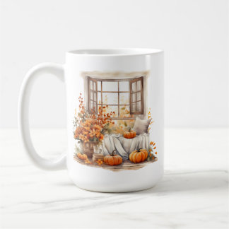 WATERVERF HERFST RAAM STOEL SCENE KOFFIEMOK