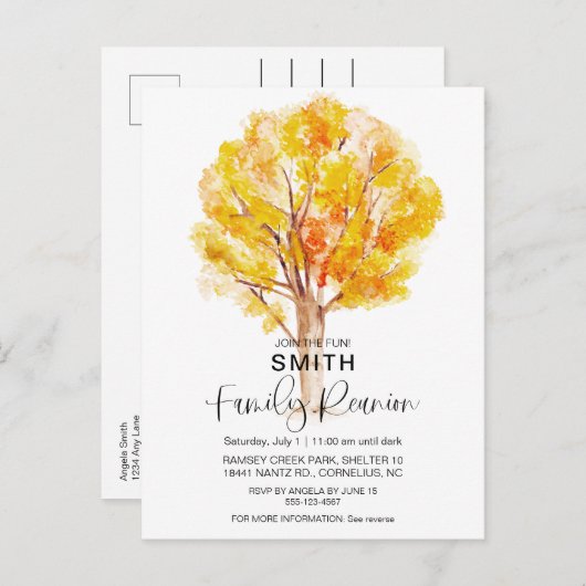 Waterverf - Herfst - serie - reünie QR uitnodigen Uitnodiging Briefkaart (Voorkant / Achterkant)