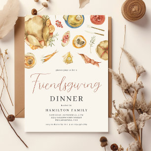 Waterverf Herfst Thanksgiving Diner Vrienden Kaart