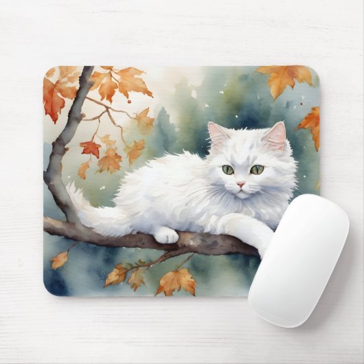 Waterverf herfst witte kat muismat (Met muis)