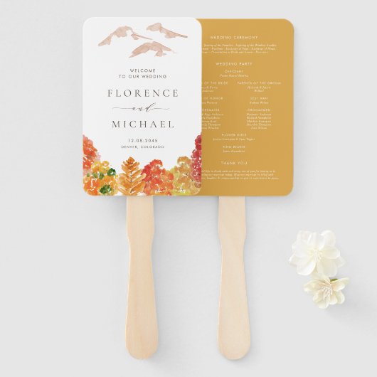Waterverf herfst Woodlands herfst bruiloft program Handwaaier (Voorkant en achterkant)