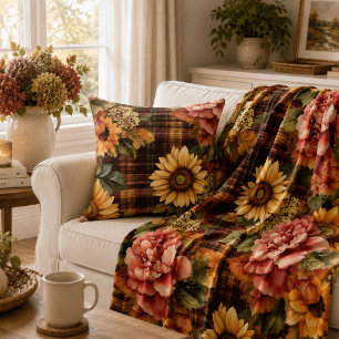 Waterverf Herfst Zonnebloemen & Bloemen Plaid Fleece Deken